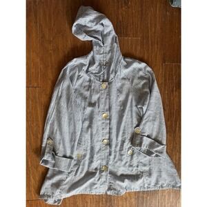 Sigrid Olsen Striped Linen Cotton Blend Hooded Button Down‎ Jacket Size L